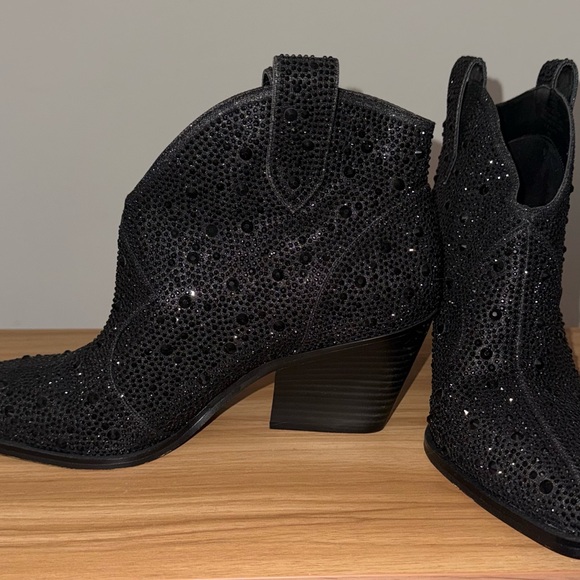 Jessica‎ Simpson New Black Bling Rhinestone Western Ankle Booties Size 9 - Picture 5 of 8